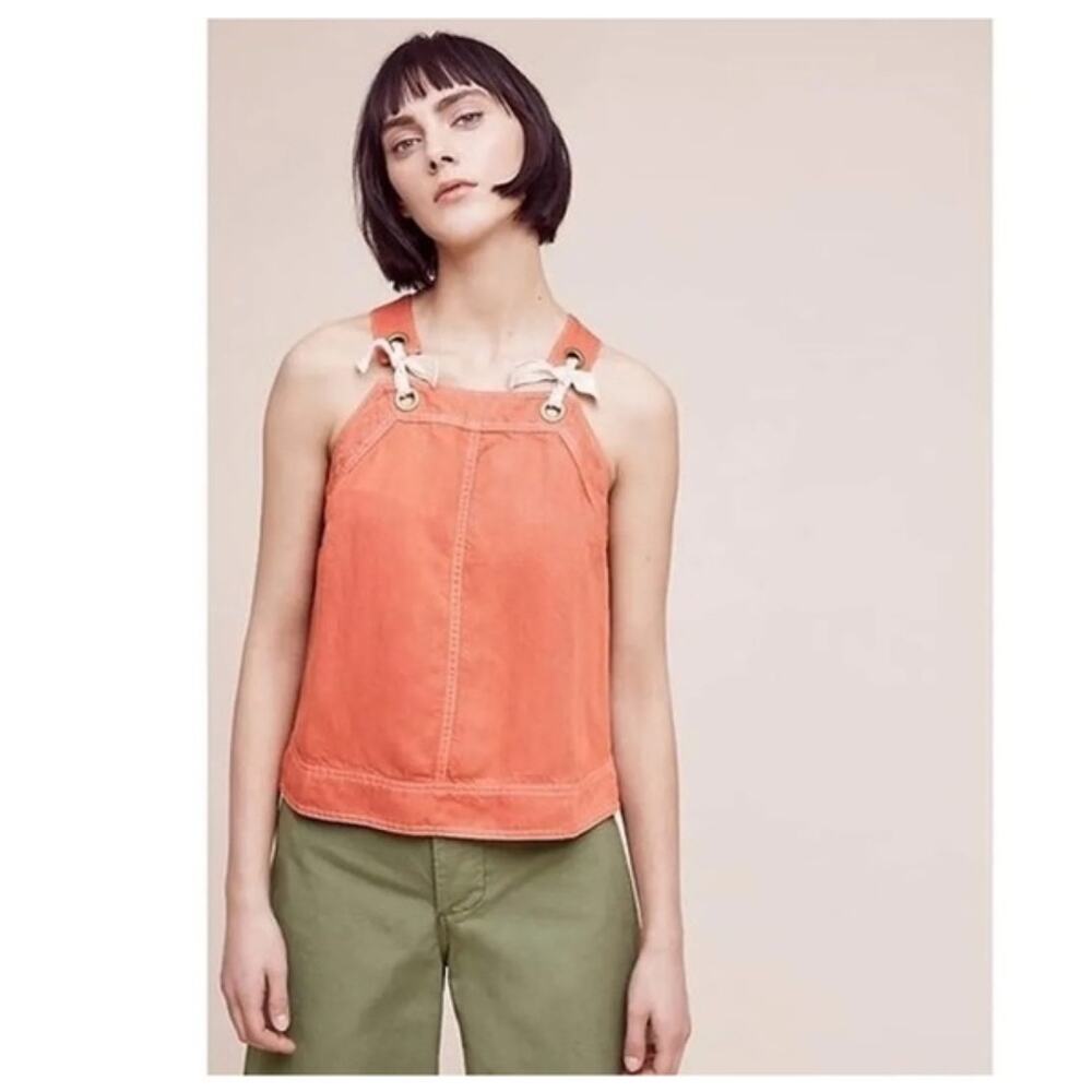 Maeve Anthropologie Coral Bow Linen Blend Top NWT